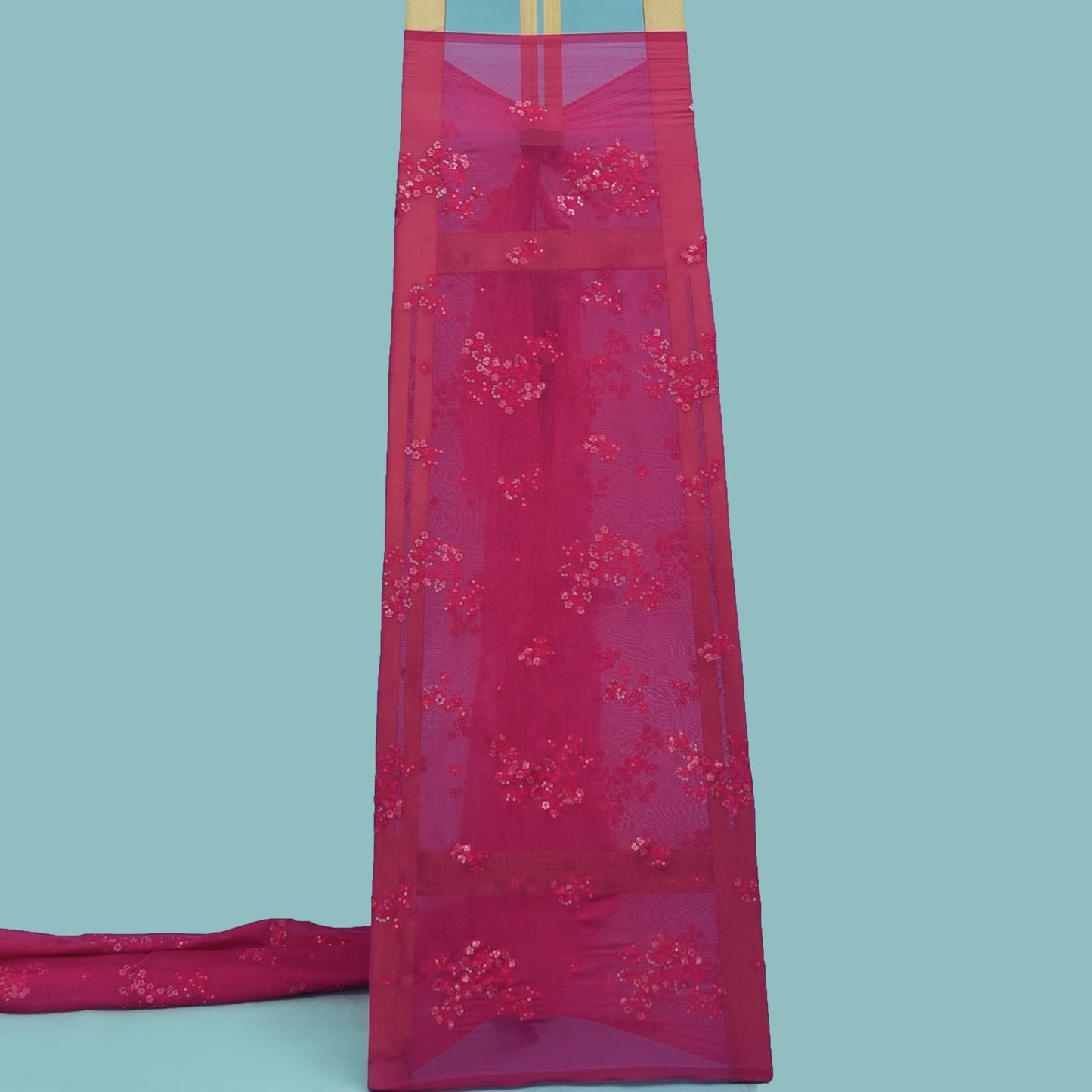 Hot Pink Color Chanderi Embroidery Fabric