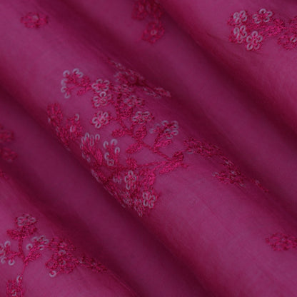 Hot Pink Color Chanderi Embroidery Fabric