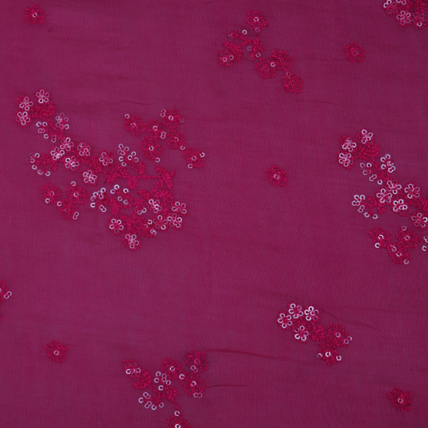 Hot Pink Color Chanderi Embroidery Fabric