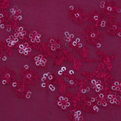 Hot Pink Color Chanderi Embroidery Fabric