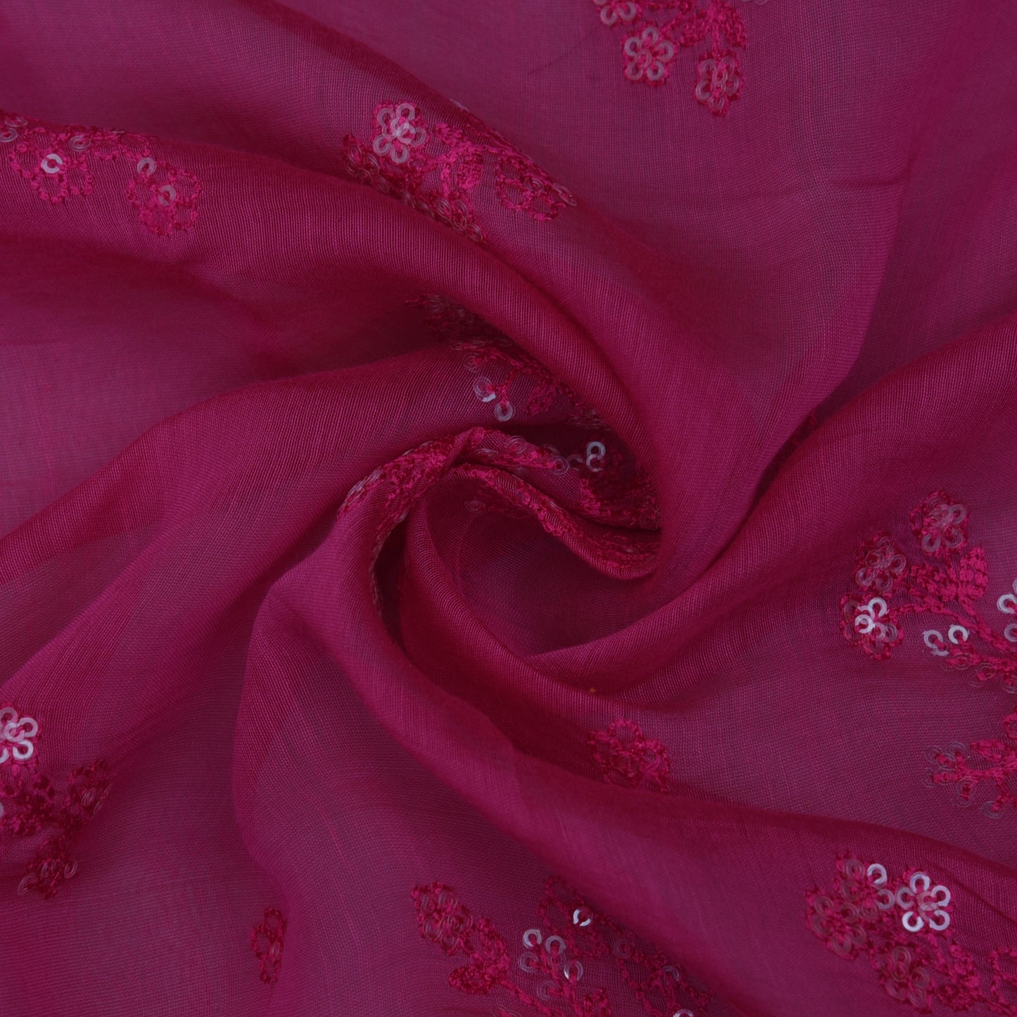 Hot Pink Color Chanderi Embroidery Fabric