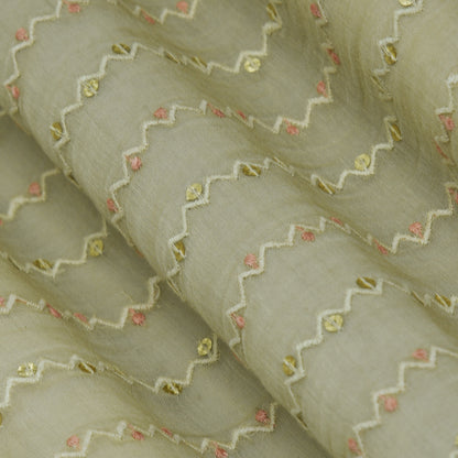 Cream Color Chanderi Embroidery Fabric