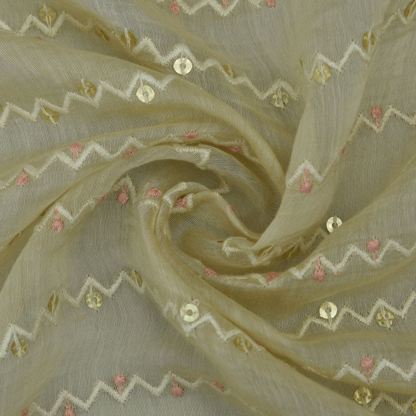 Cream Color Chanderi Embroidery Fabric