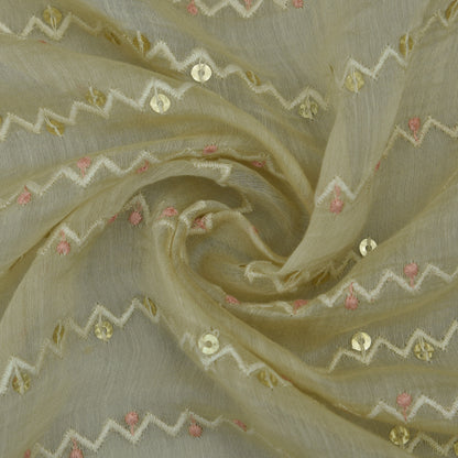 Cream Color Chanderi Embroidery Fabric