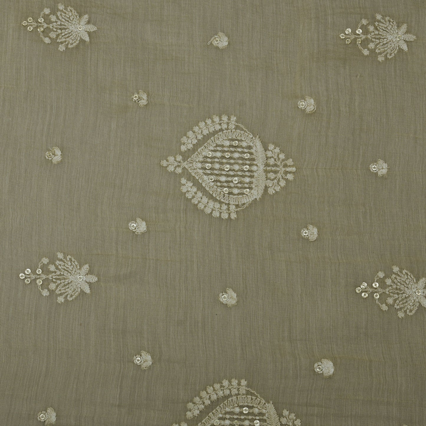 Beige Color Chanderi Embroidery Fabric