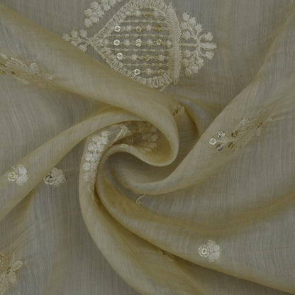 Beige Color Chanderi Embroidery Fabric