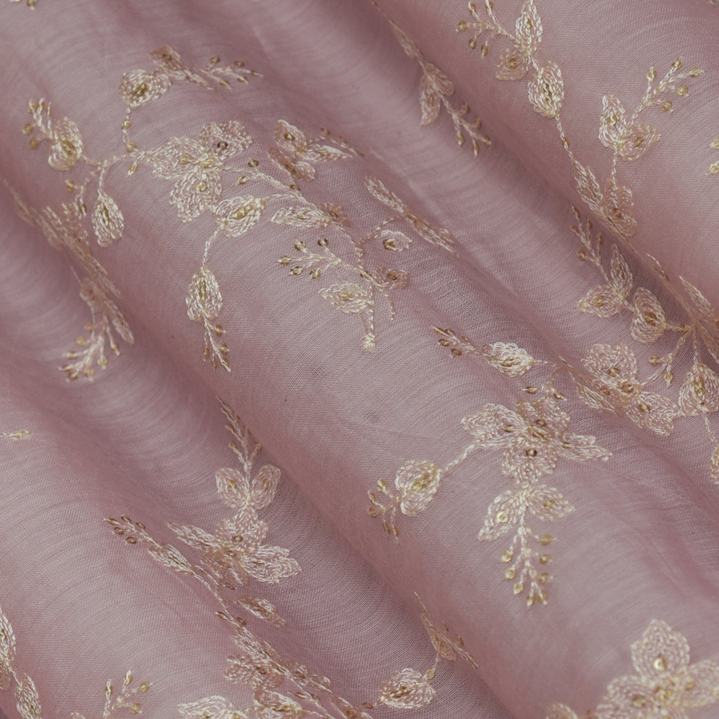 Light Pink Color Chanderi Embroidery Fabric