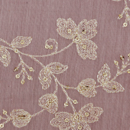 Light Pink Color Chanderi Embroidery Fabric