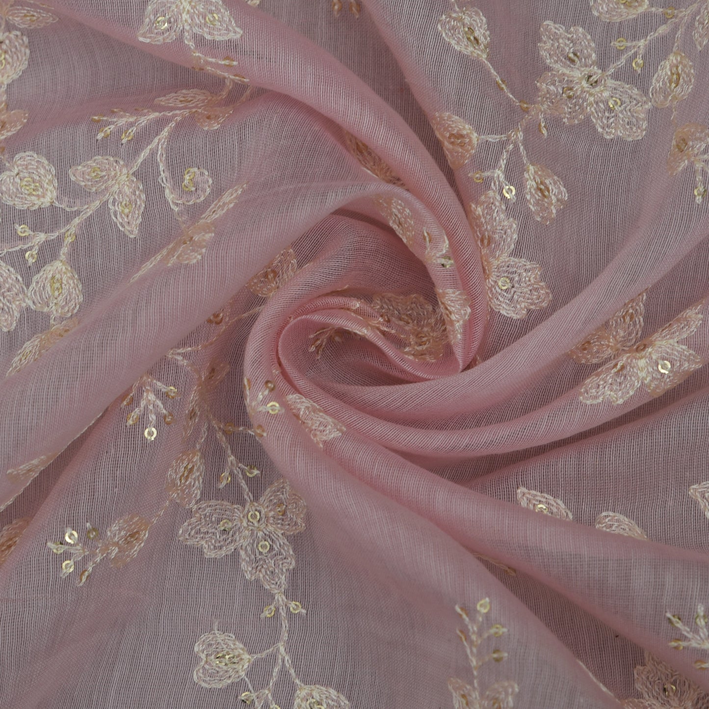 Light Pink Color Chanderi Embroidery Fabric