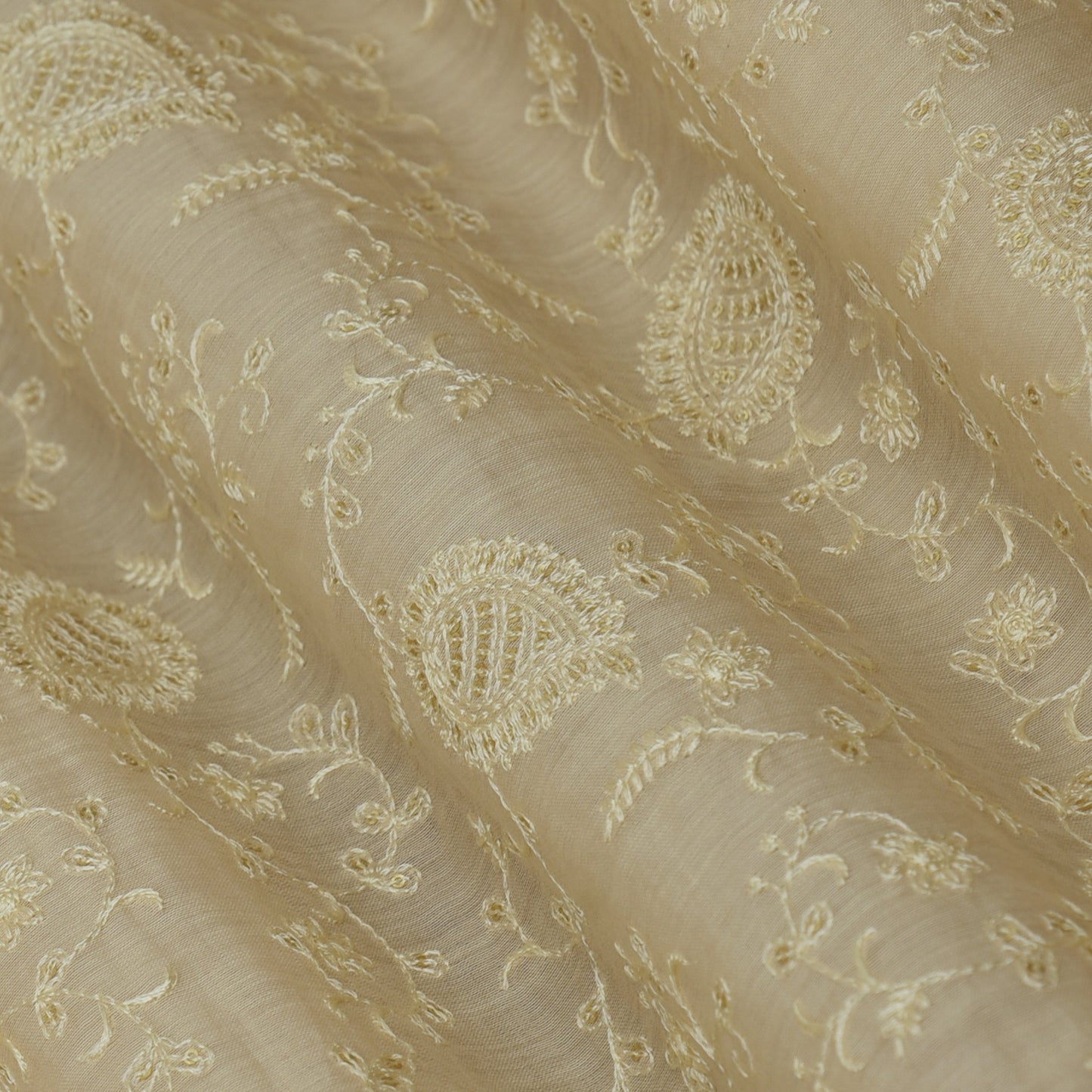 Peach Color Cotton Chanderi Embroidery Fabric