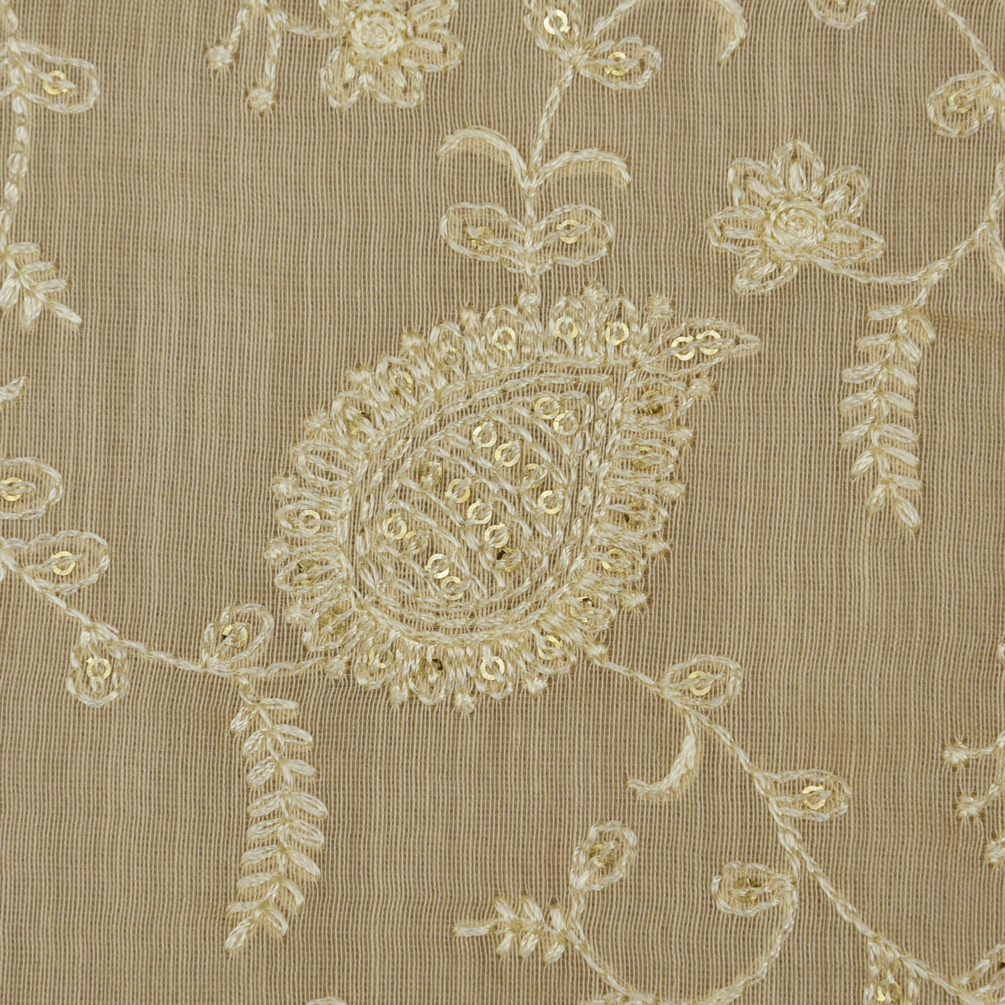 Peach Color Cotton Chanderi Embroidery Fabric