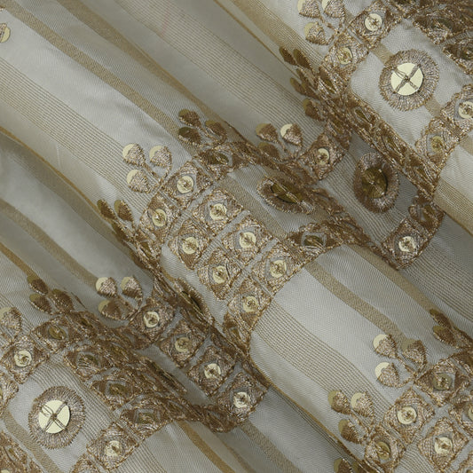 Beige Color Tissue Embroidery Fabric