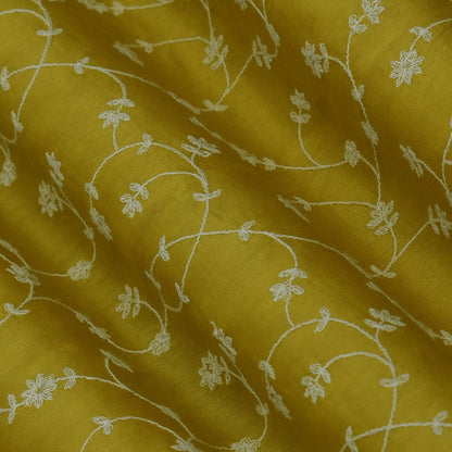 Mustard Color Chanderi Embroidery Fabric