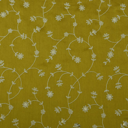 Mustard Color Chanderi Embroidery Fabric