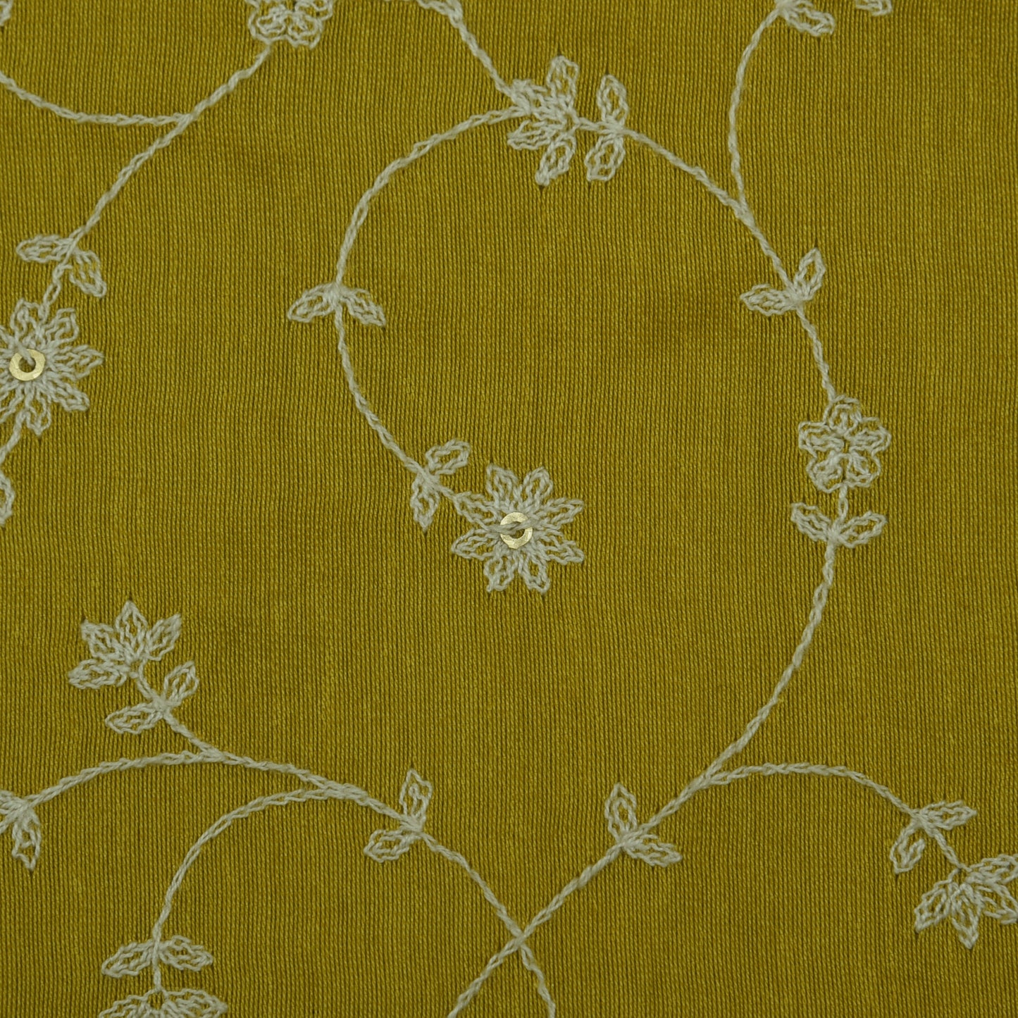 Mustard Color Chanderi Embroidery Fabric