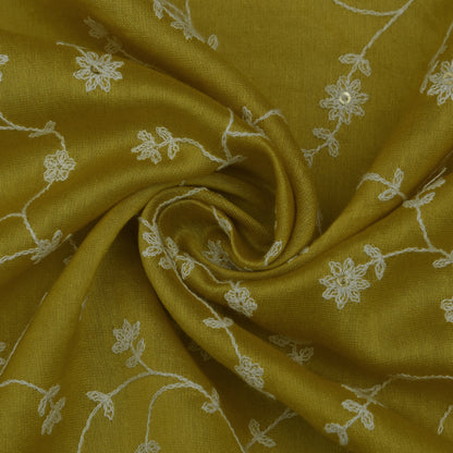 Mustard Color Chanderi Embroidery Fabric