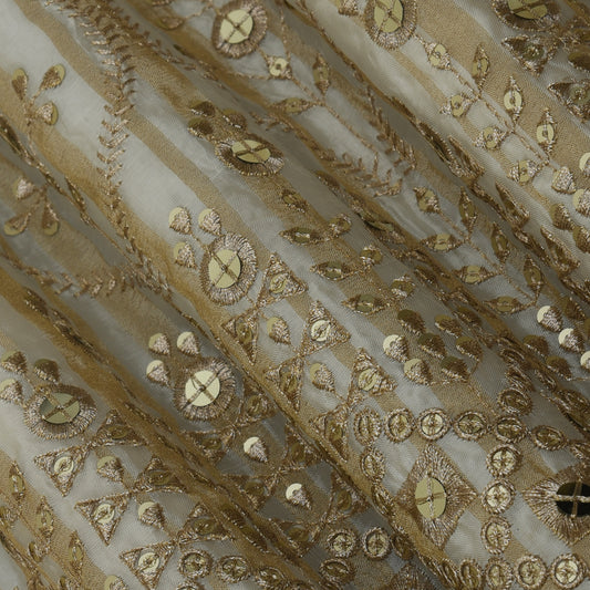 Beige Color Tissue Embroidery Fabric