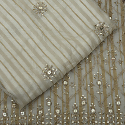 Beige Color Tissue Embroidery Fabric