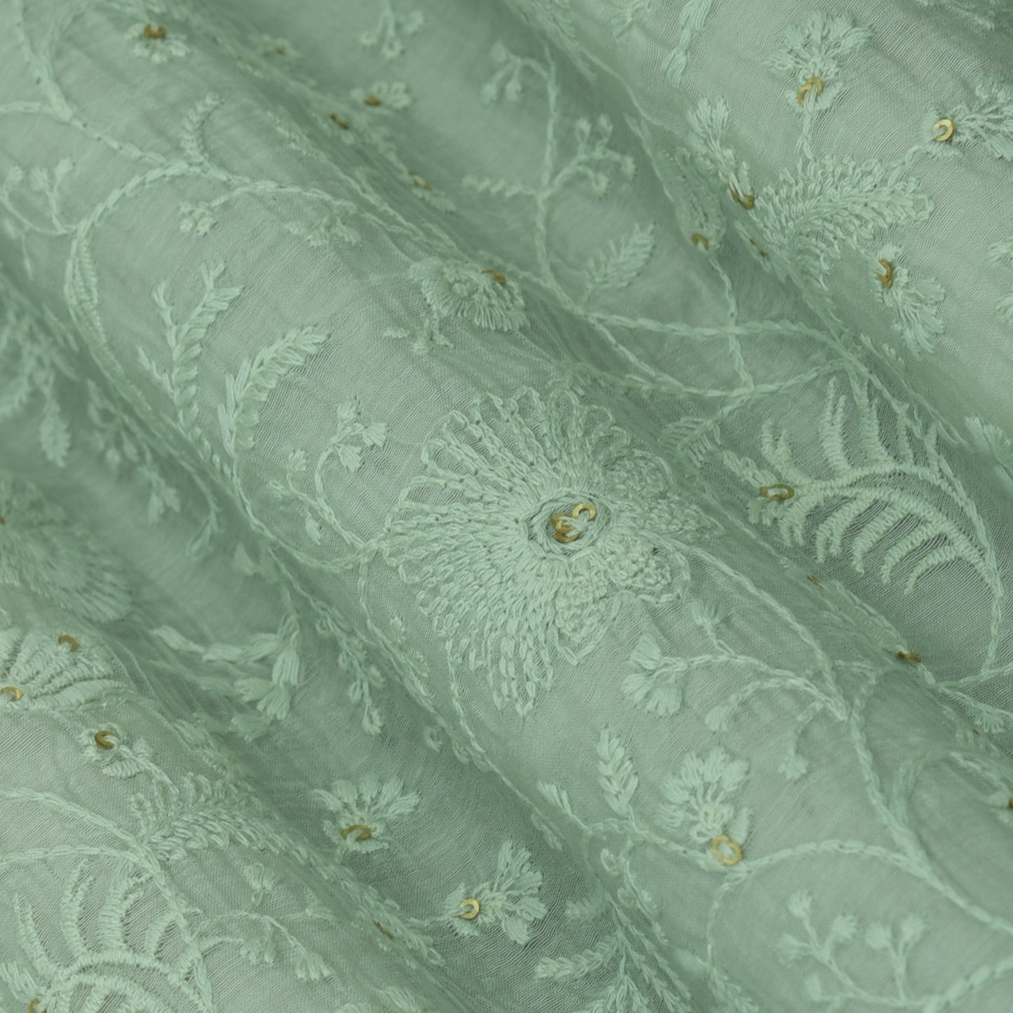 Pista Green Chanderi Embroidery Fabric