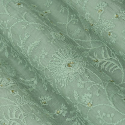 Pista Green Chanderi Embroidery Fabric