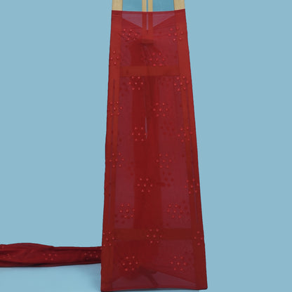 Red Color Chanderi Embroidery Fabric