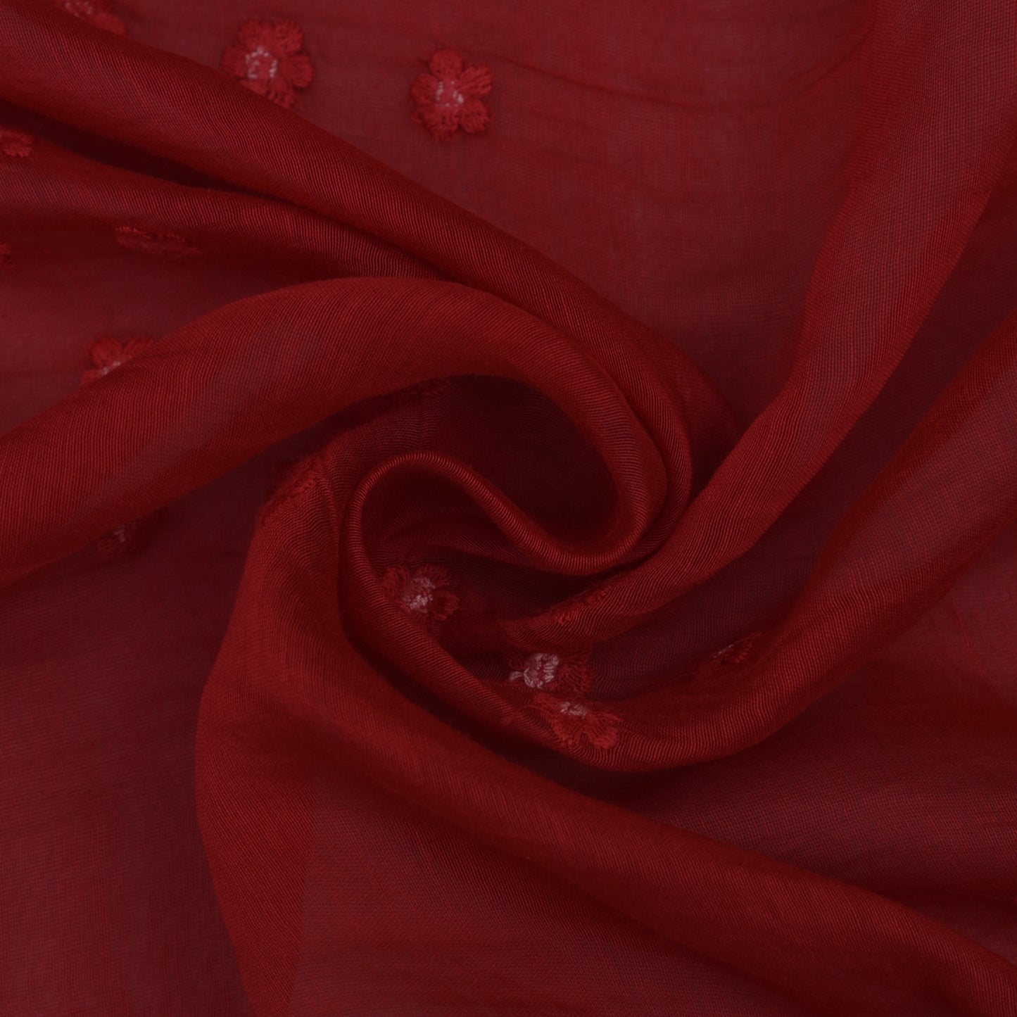 Red Color Chanderi Embroidery Fabric