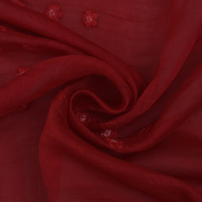 Red Color Chanderi Embroidery Fabric