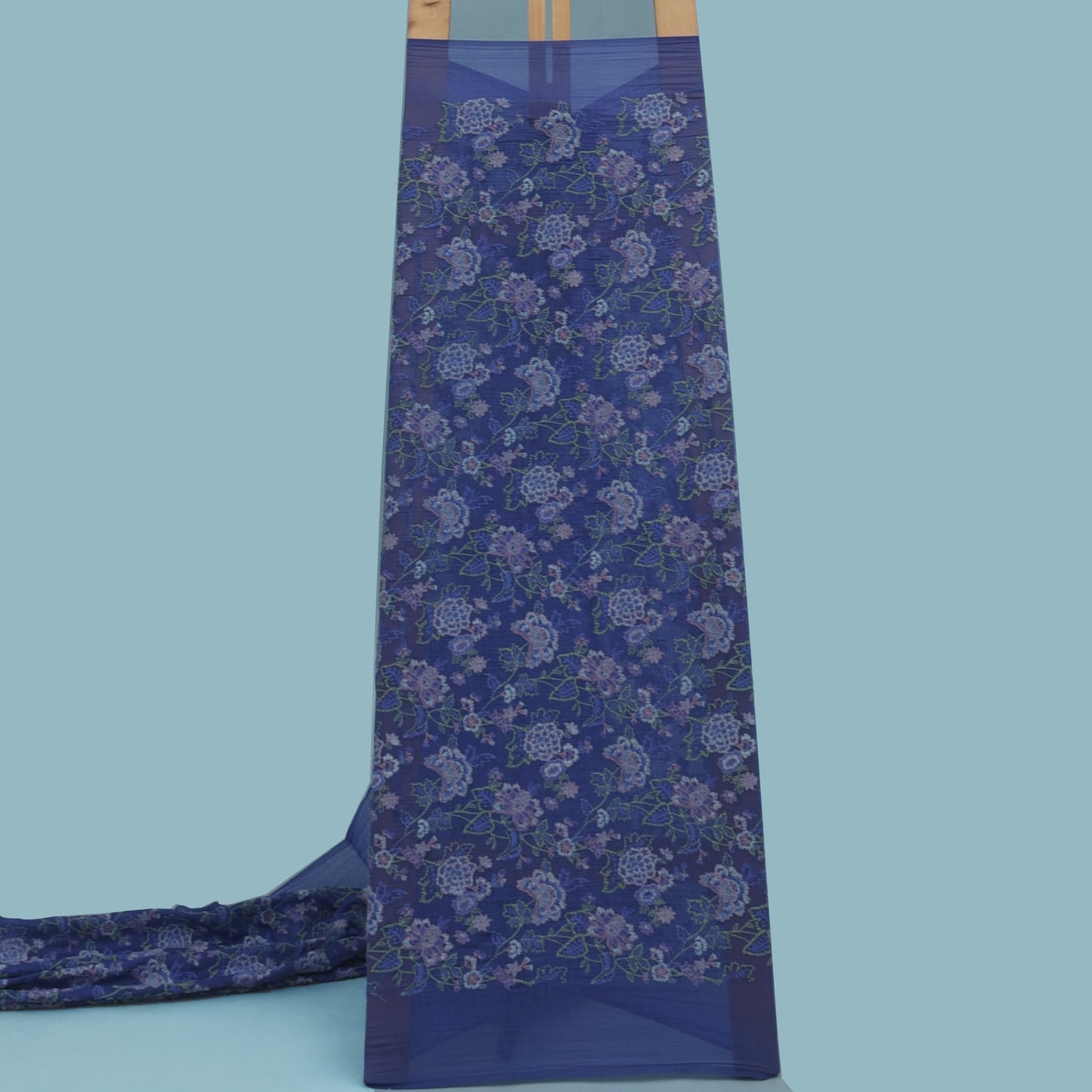 Blue Color Chanderi Embroidery Fabric