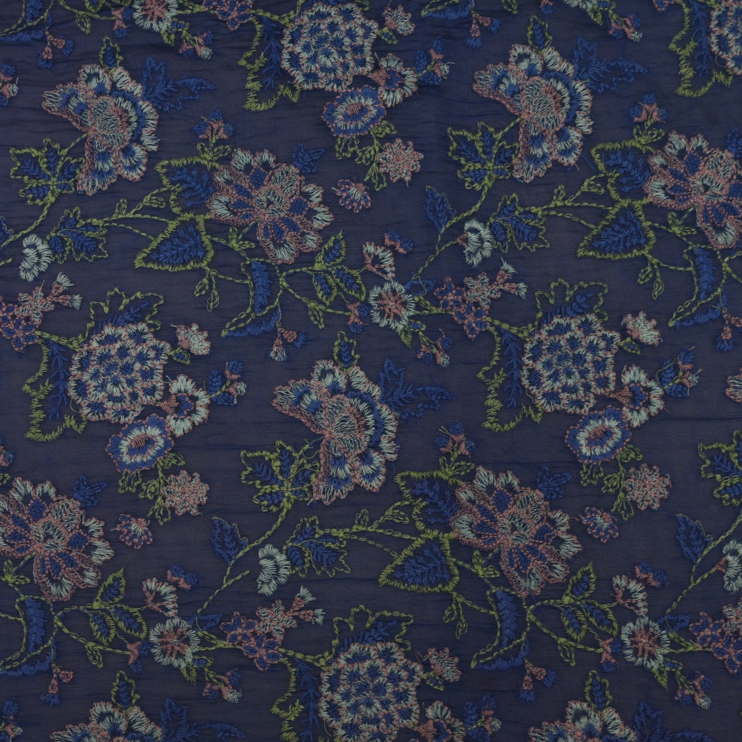 Blue Color Chanderi Embroidery Fabric