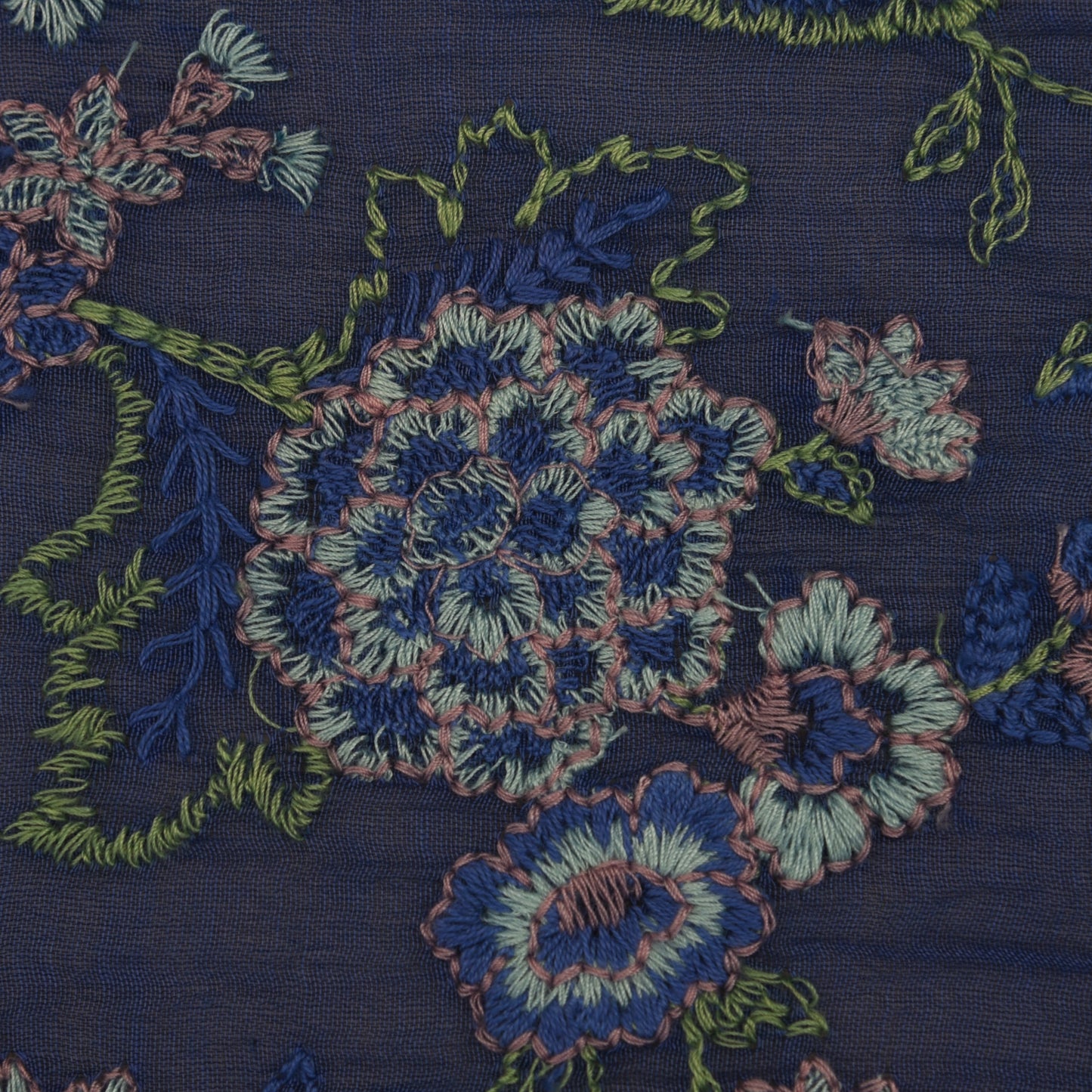 Blue Color Chanderi Embroidery Fabric