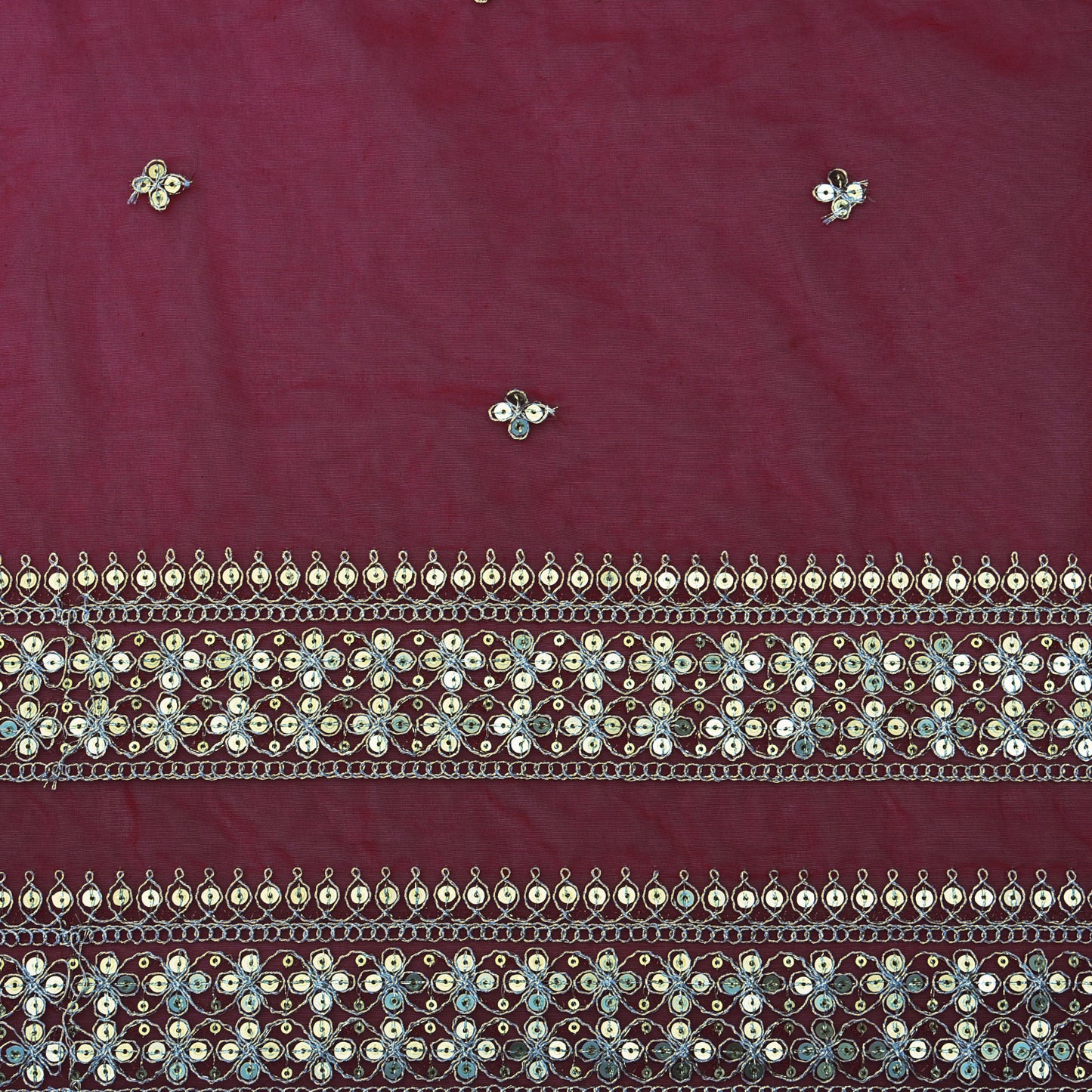 Red Color Organza Embroidery Fabric