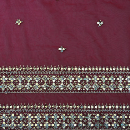 Red Color Organza Embroidery Fabric