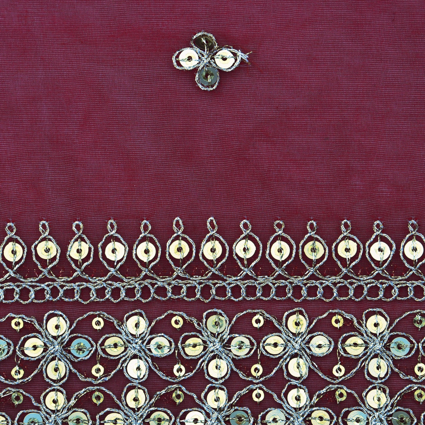 Red Color Organza Embroidery Fabric