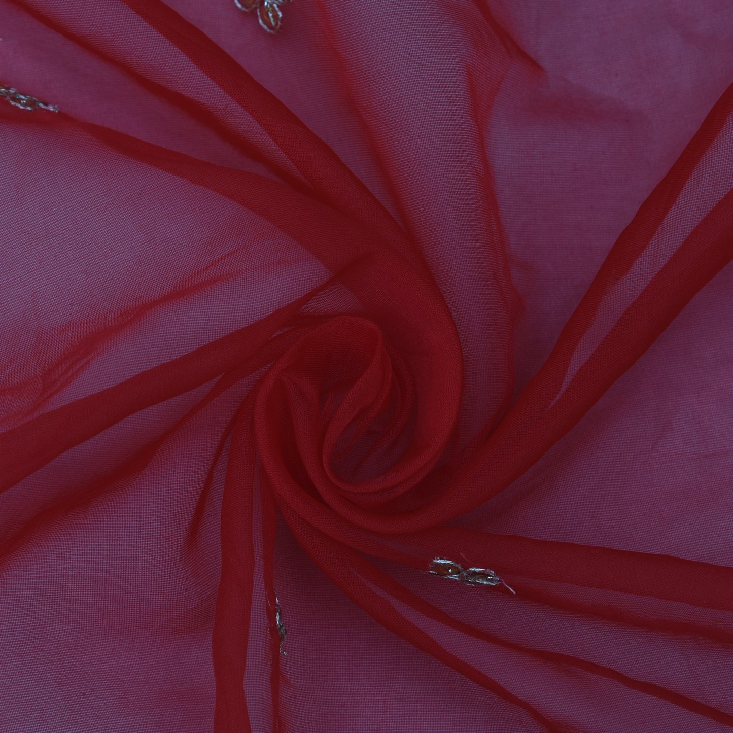 Red Color Organza Embroidery Fabric