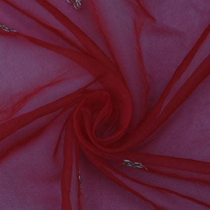 Red Color Organza Embroidery Fabric