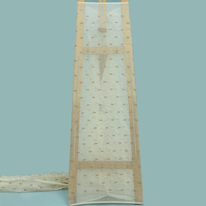 Off White Color Chanderi Booti Embroidery Fabric