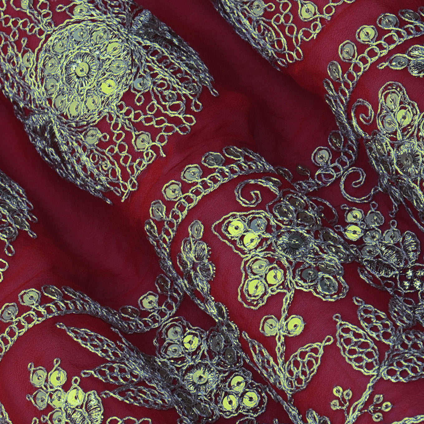 Red Color Georgette Embroidery Fabric