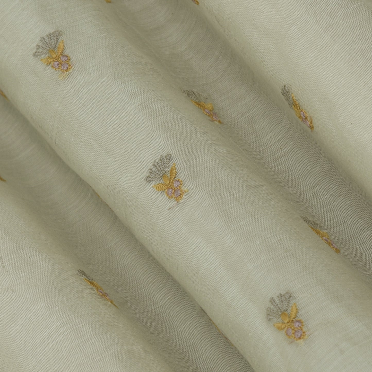 Off White Color Chanderi Booti Embroidery Fabric