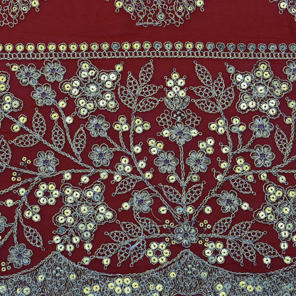 Red Color Georgette Embroidery Fabric