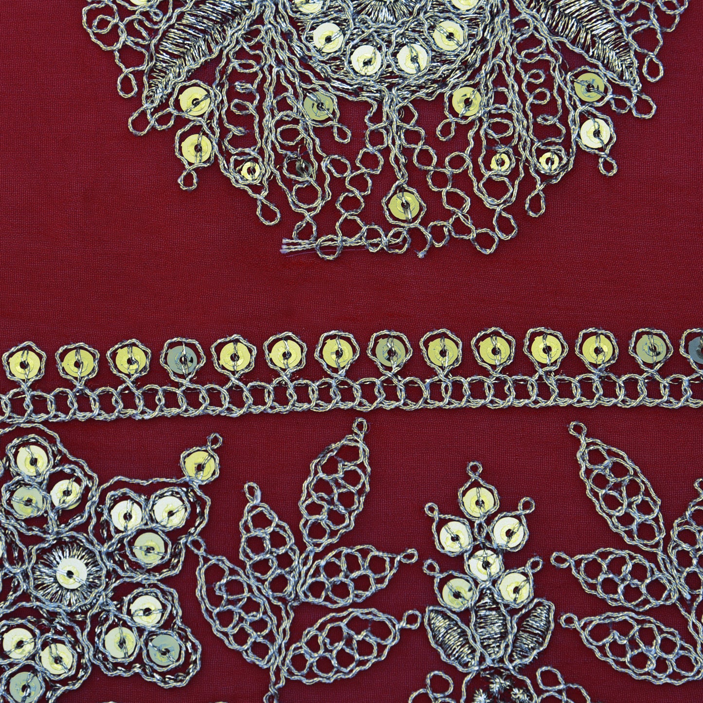 Red Color Georgette Embroidery Fabric