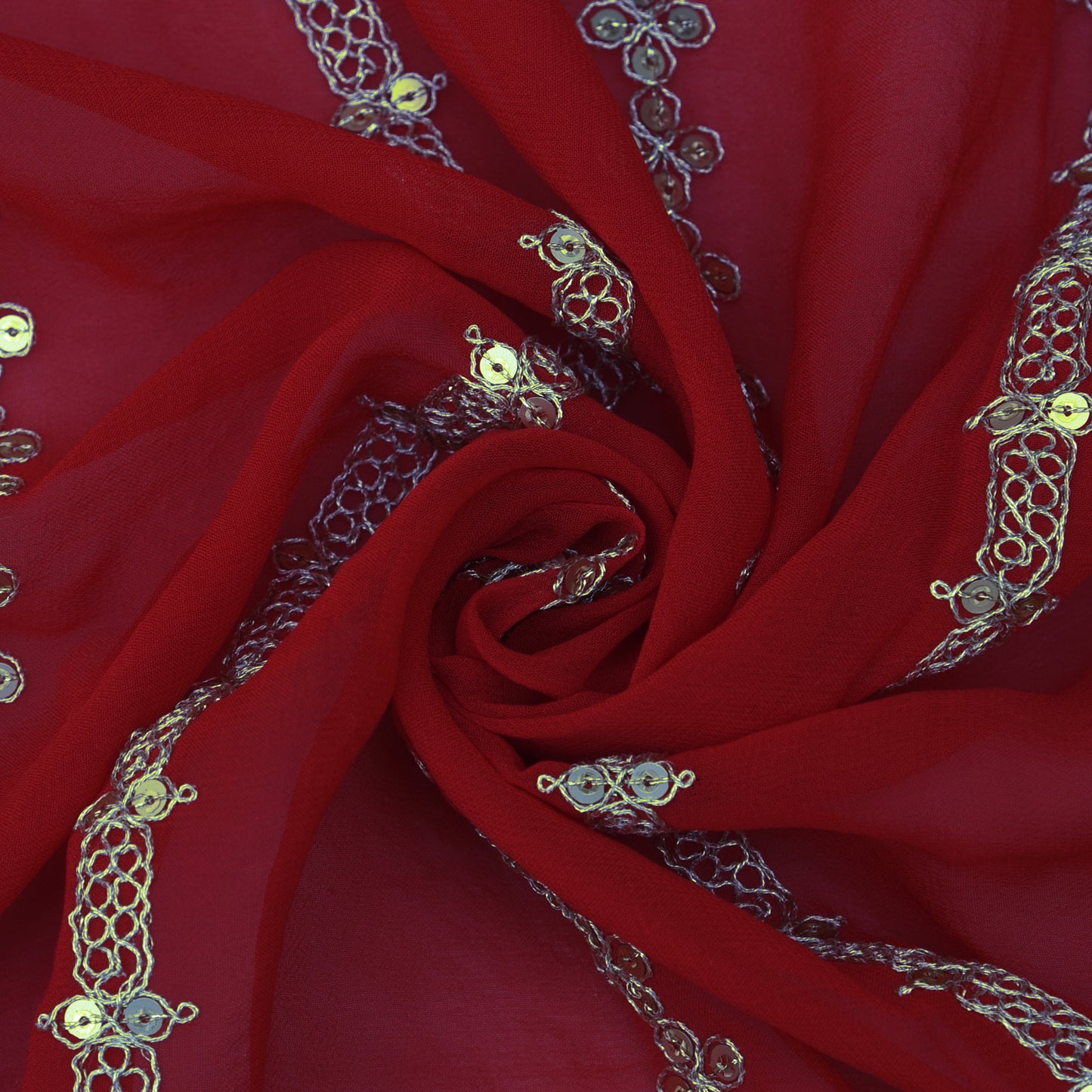 Red Color Georgette Embroidery Fabric