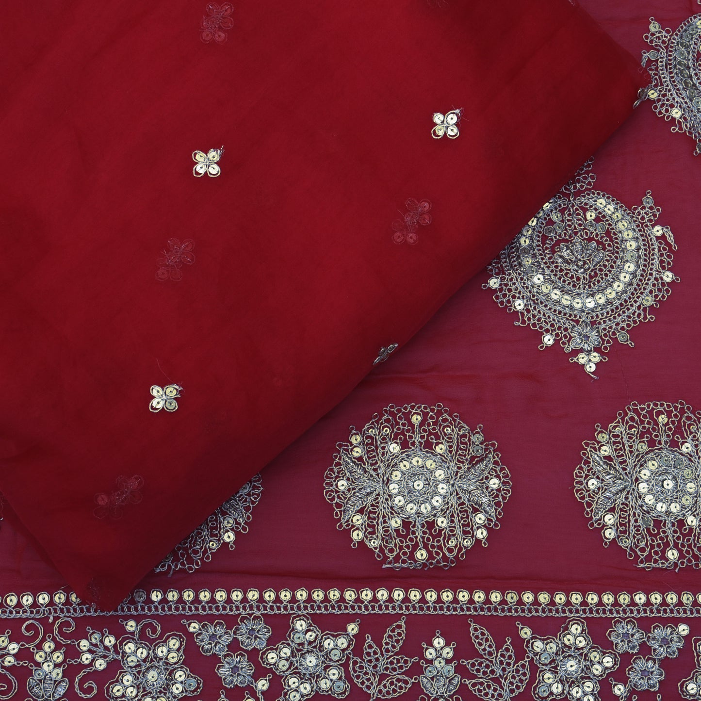 Red Color Georgette Embroidery Fabric