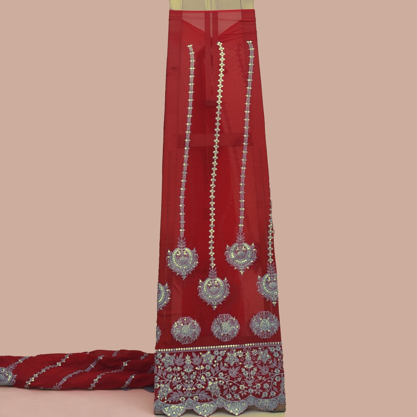 Red Color Georgette Embroidery Fabric