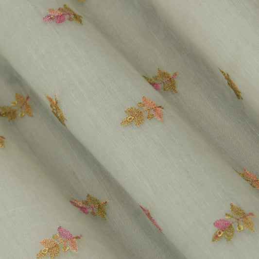 Off White Color Chanderi Booti Embroidery Fabric