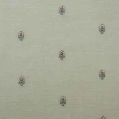 Off White Color Chanderi Booti Embroidery Fabric