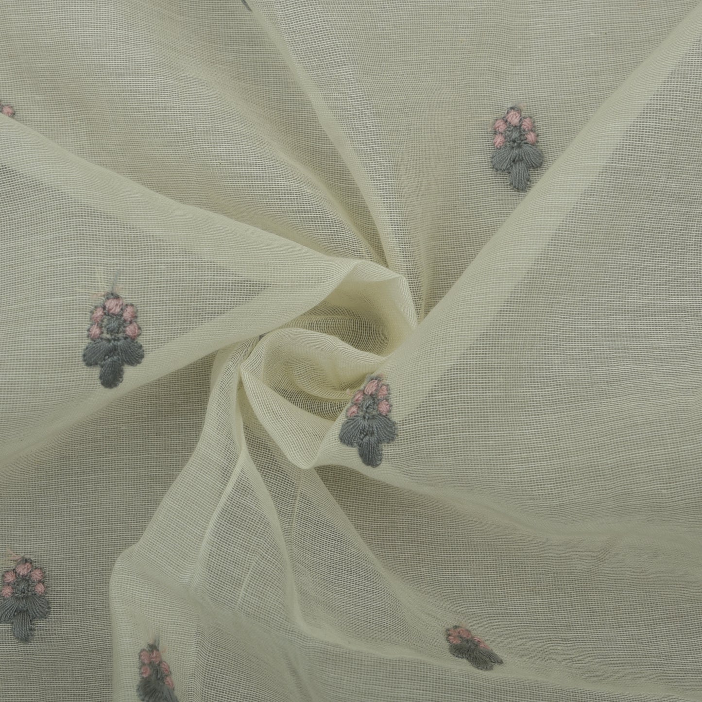 Off White Color Chanderi Booti Embroidery Fabric