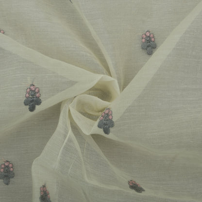 Off White Color Chanderi Booti Embroidery Fabric