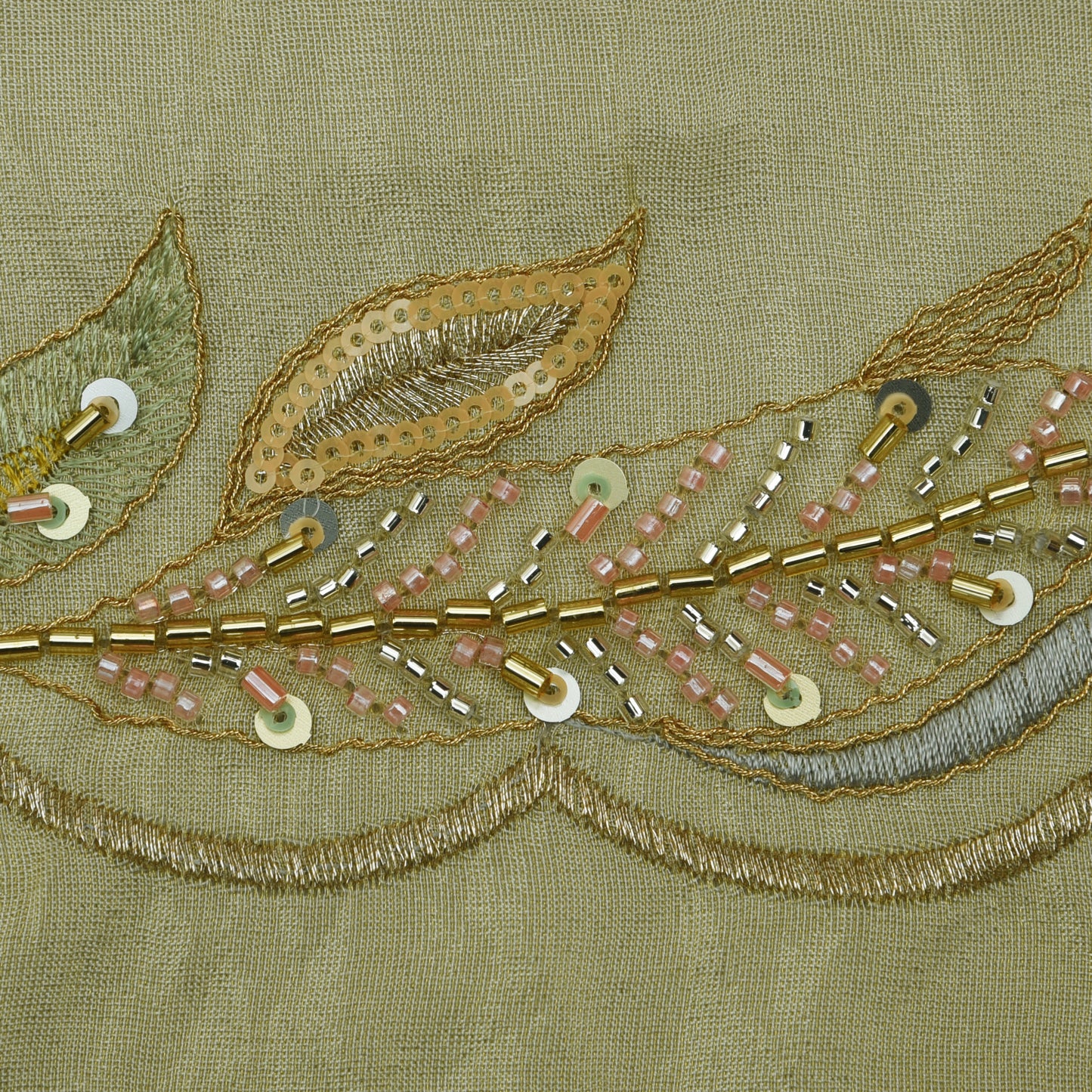 Beige Color Tissue Embroidery Fabric