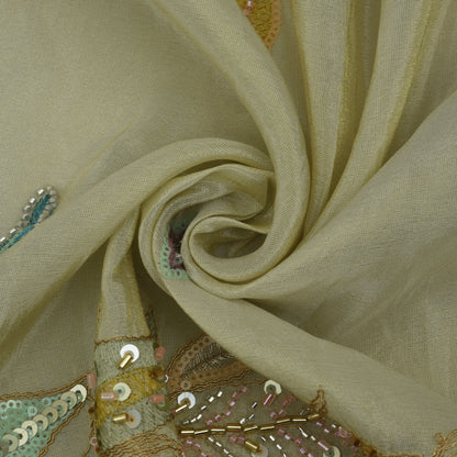 Beige Color Tissue Embroidery Fabric