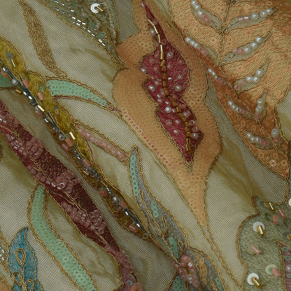 Beige Color Tissue Embroidery Fabric